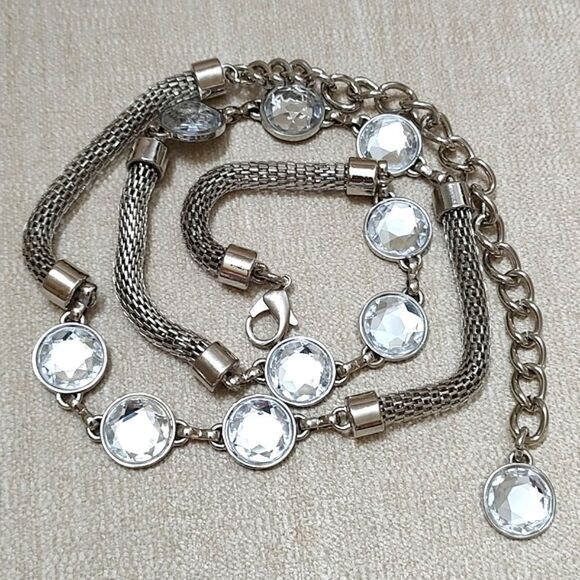 Silver Metal Coil Link Faceted Stone Adjustable Waist Hip Belt - Picture 6 of 7